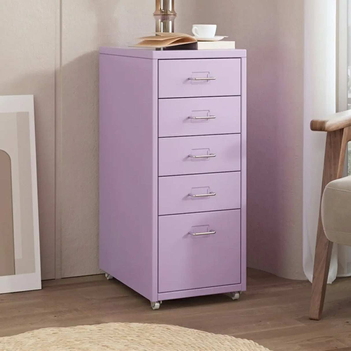 Pink Vertical Metal Casters Drawer Chest for Bedroom Image - 39