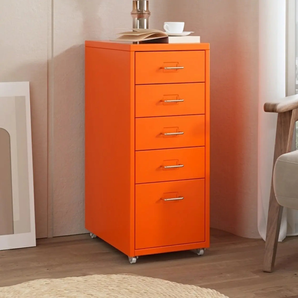 Pink Vertical Metal Casters Drawer Chest for Bedroom Image - 40