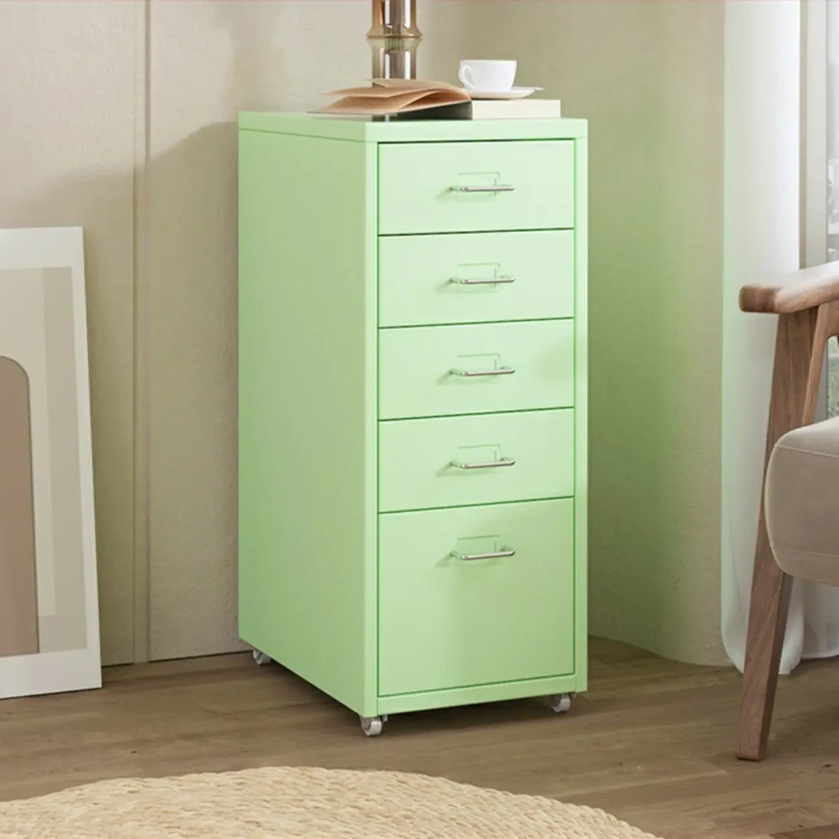 Pink Vertical Metal Casters Drawer Chest for Bedroom Image - 41