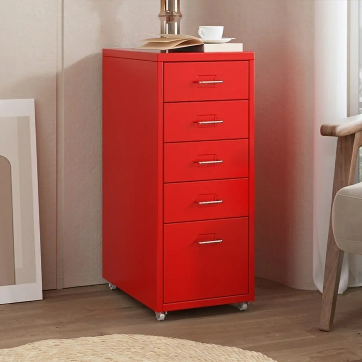 Pink Vertical Metal Casters Drawer Chest for Bedroom Image - 42