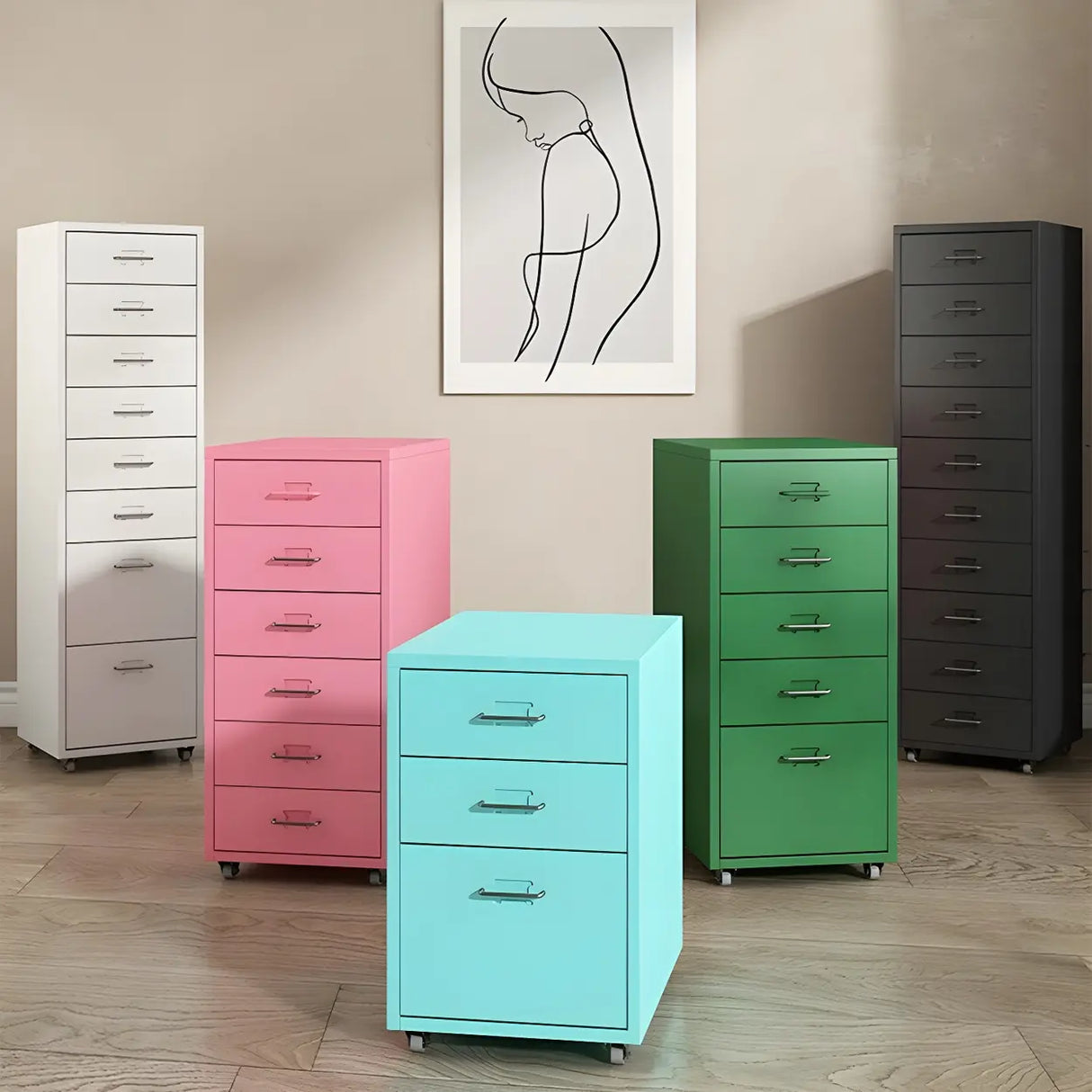 Pink Vertical Metal Casters Drawer Chest for Bedroom Image - 4