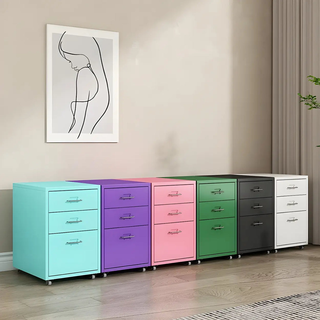 Pink Vertical Metal Casters Drawer Chest for Bedroom Image - 5