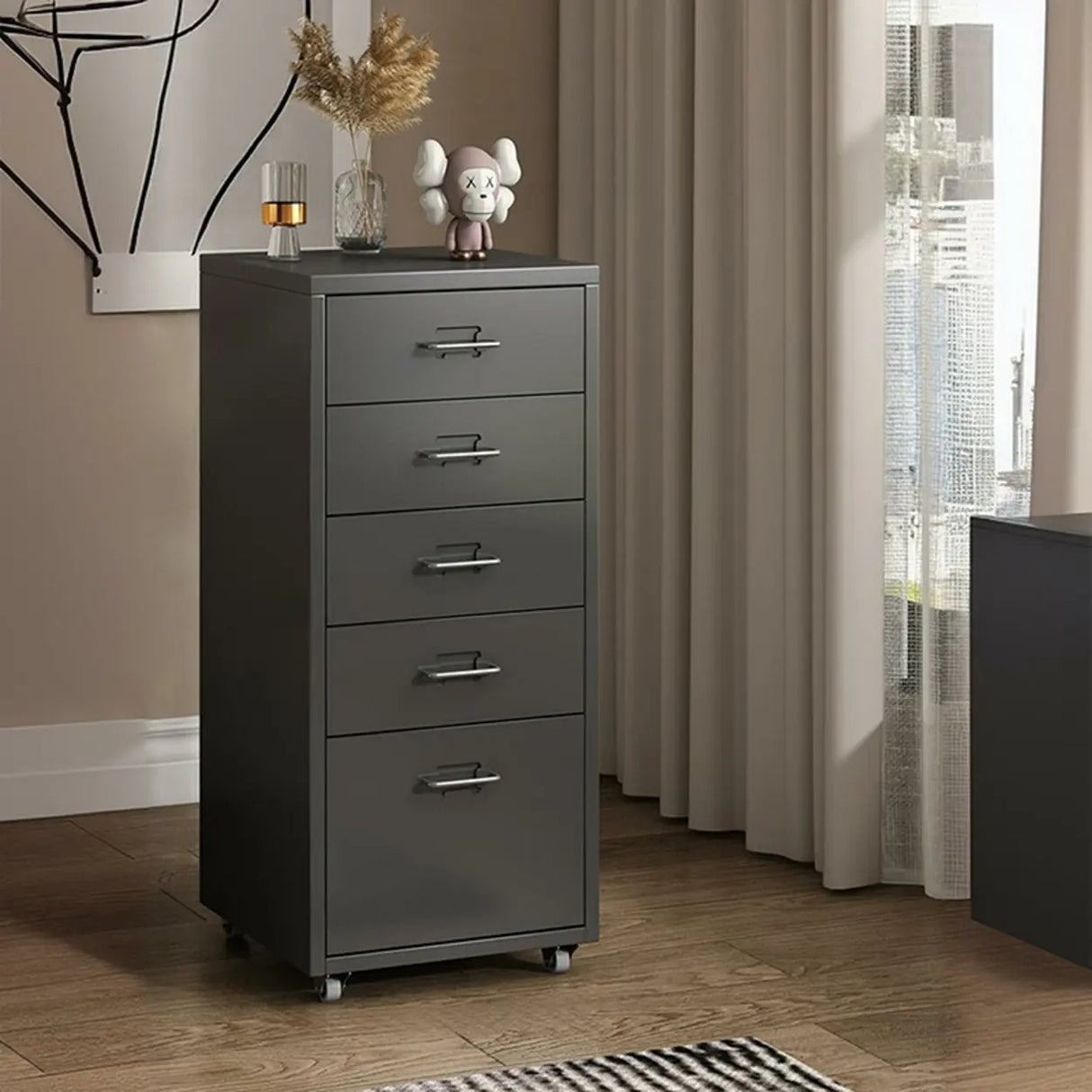 Pink Vertical Metal Casters Drawer Chest for Bedroom Image - 6