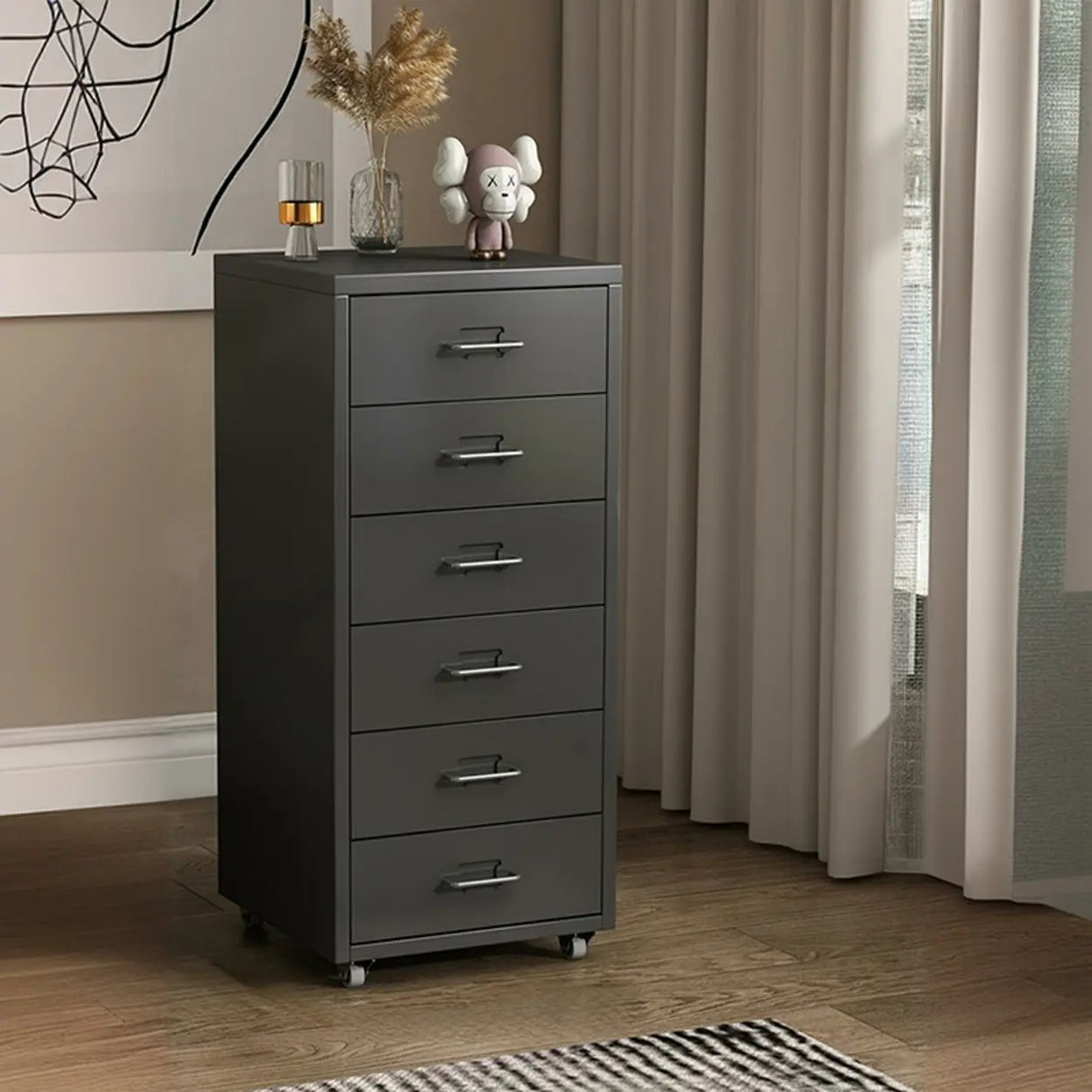 Pink Vertical Metal Casters Drawer Chest for Bedroom Image - 7