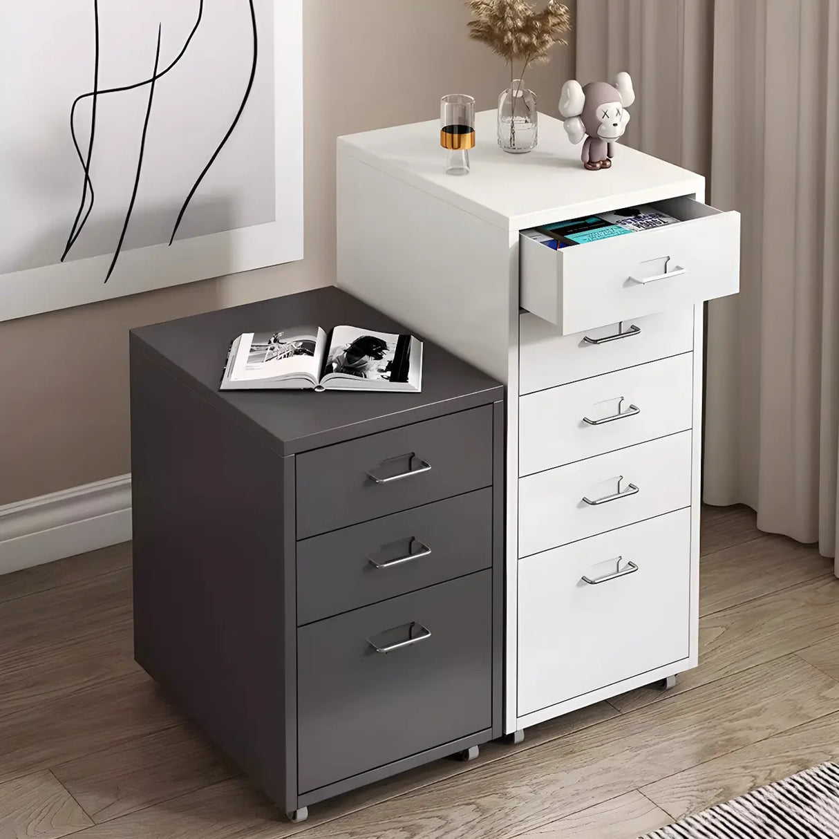 Pink Vertical Metal Casters Drawer Chest for Bedroom Image - 8