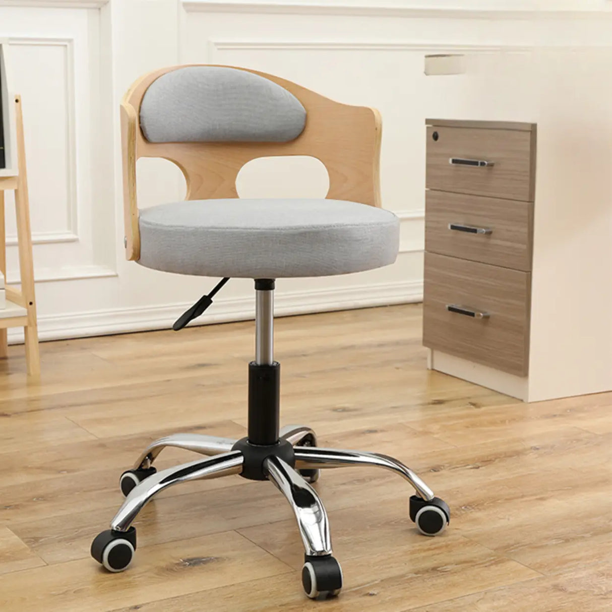 Pneumatic Adjustable Fabric Swivel Sliding Bar Stool Grey Image - 17