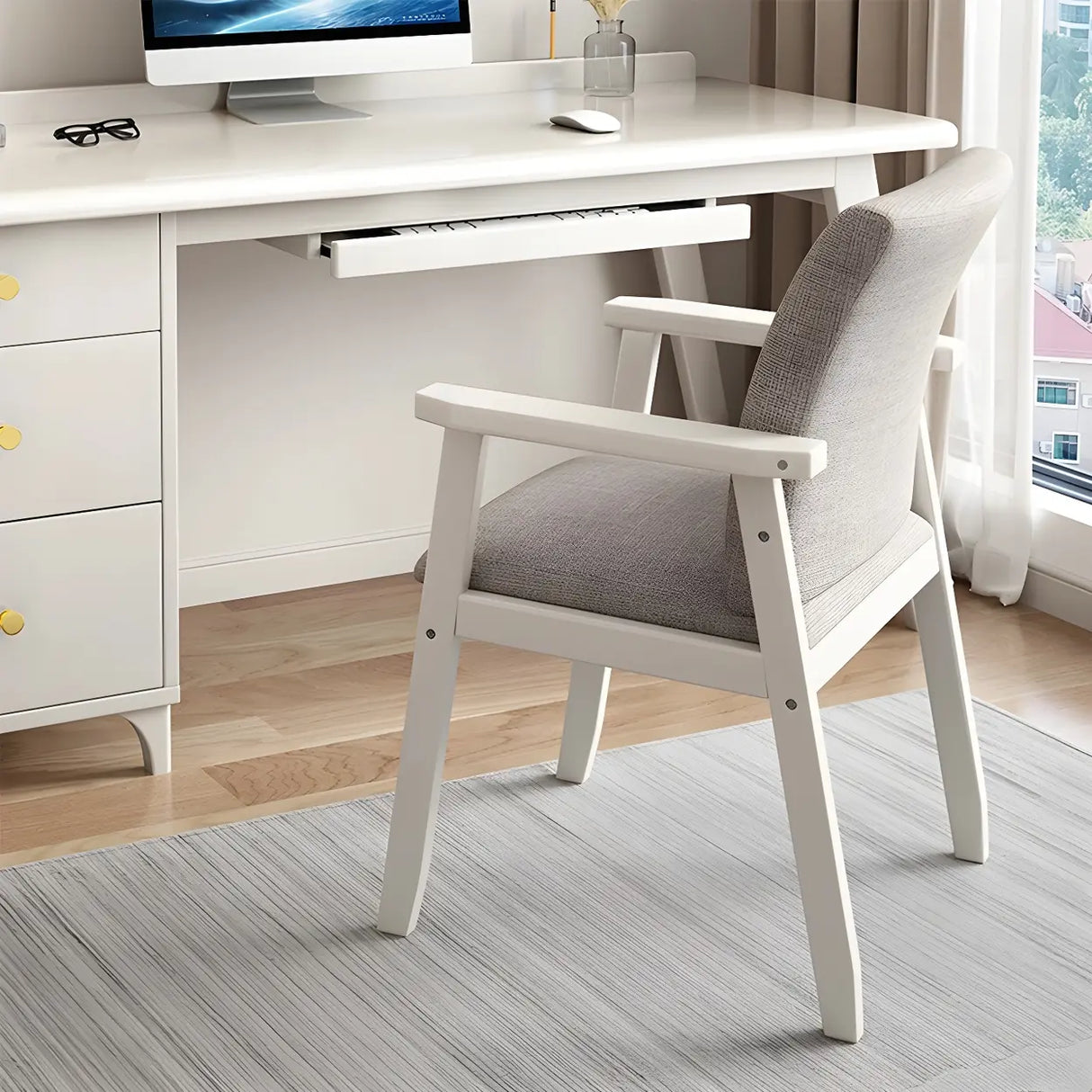 Polyurethane Upholstered Wood Solid Back Arm Chair Image - 6