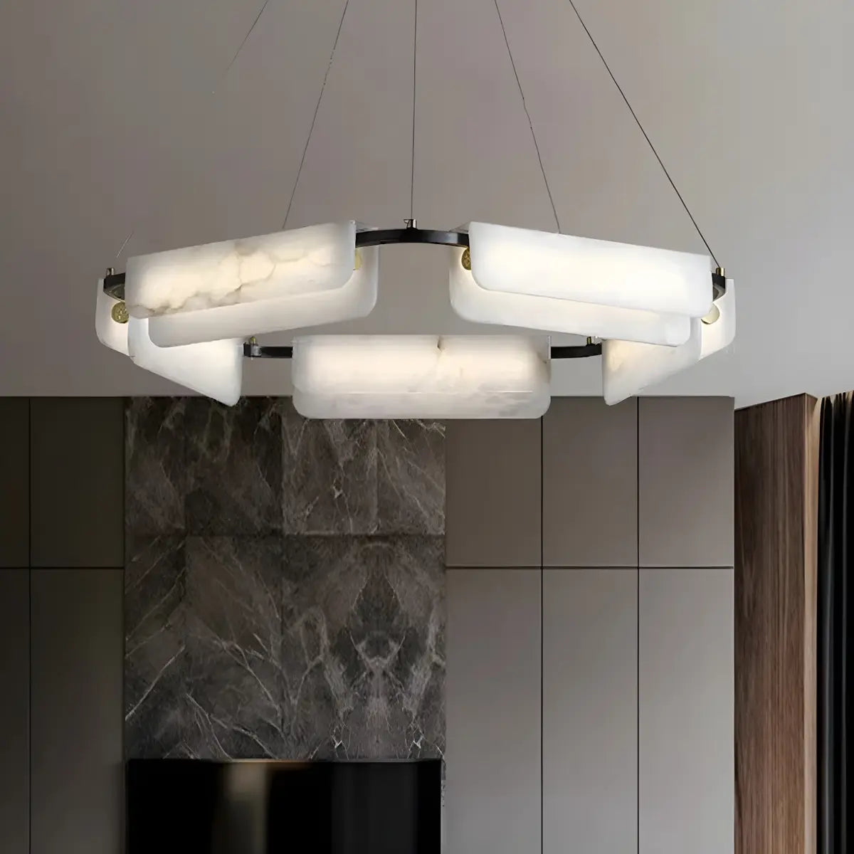 Postmodern Circular Alabaster Living Room Chandelier Image - 11