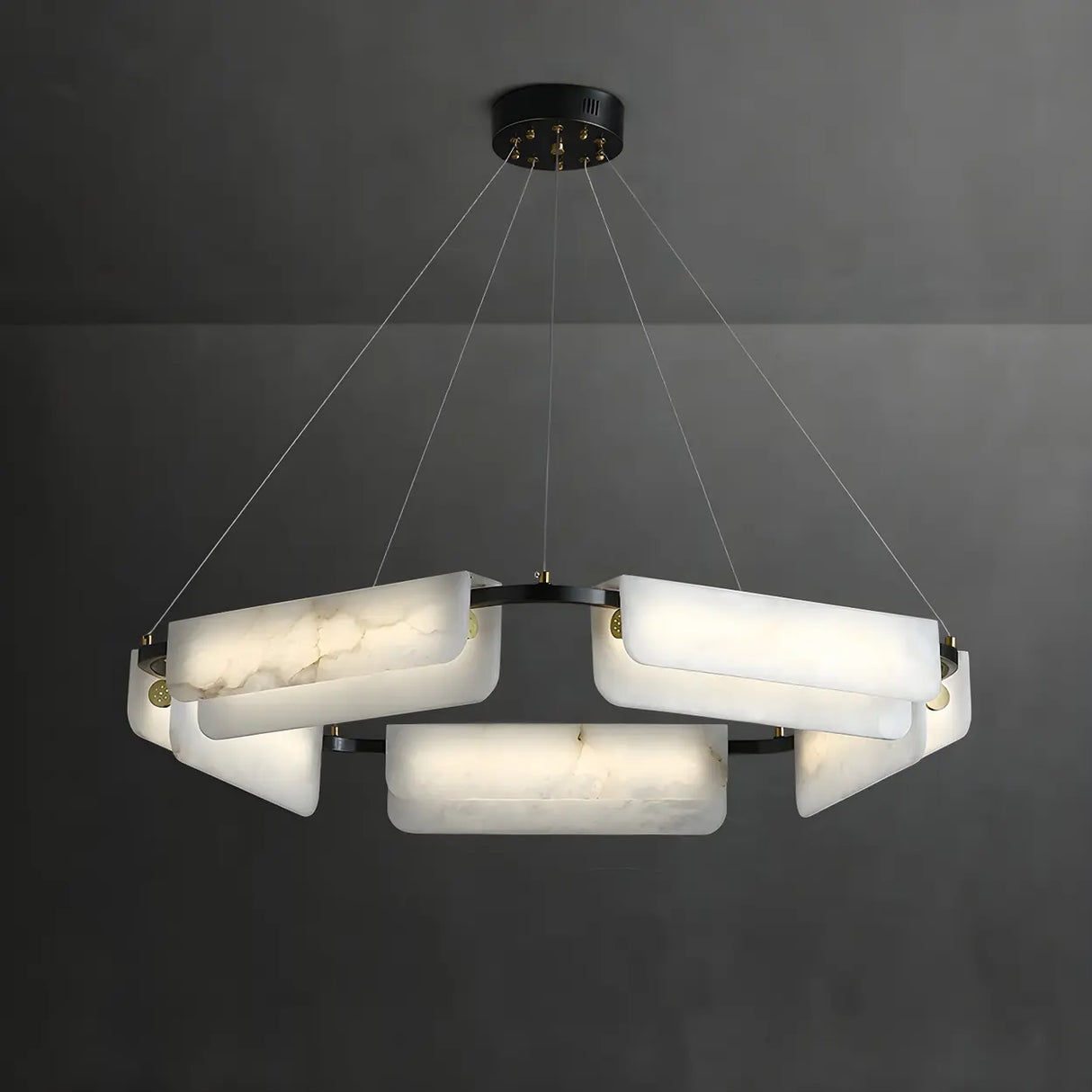 Postmodern Circular Alabaster Living Room Chandelier Image - 1