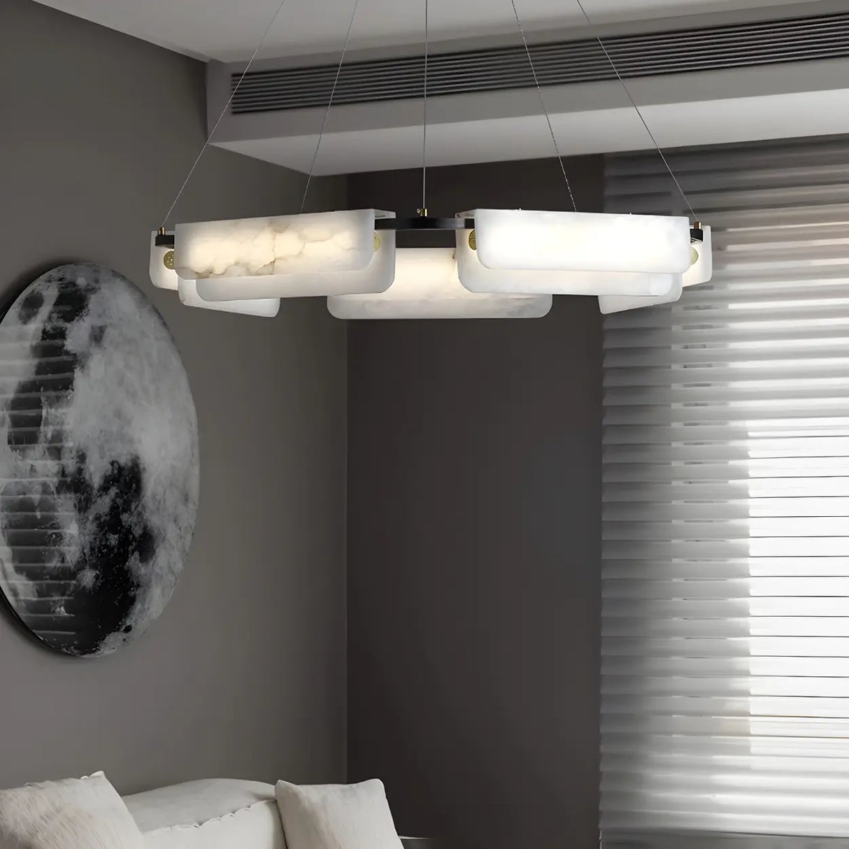 Postmodern Circular Alabaster Living Room Chandelier Image - 5