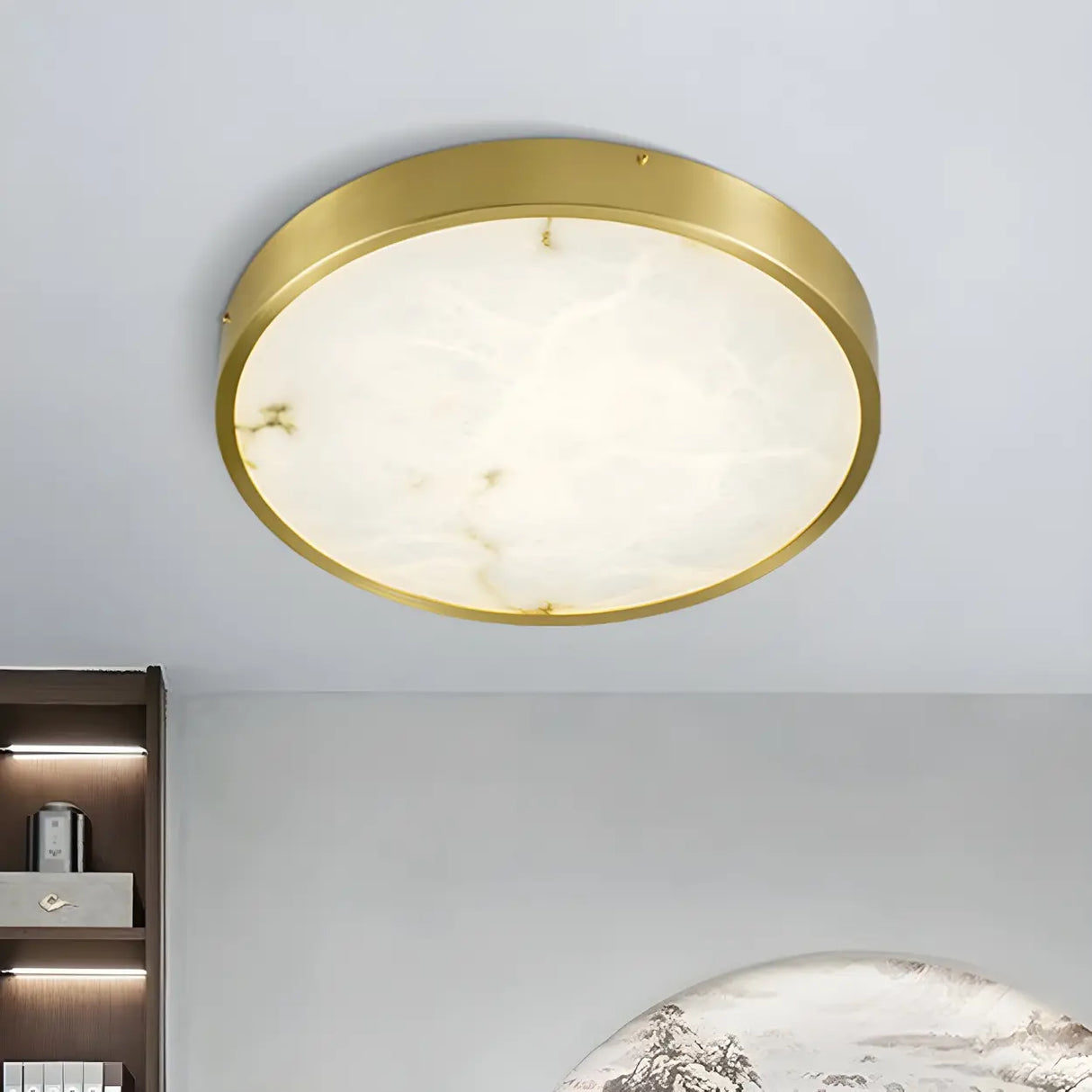 Postmodern Round Alabaster LED Flush Mount Ceiling Light Image - 6