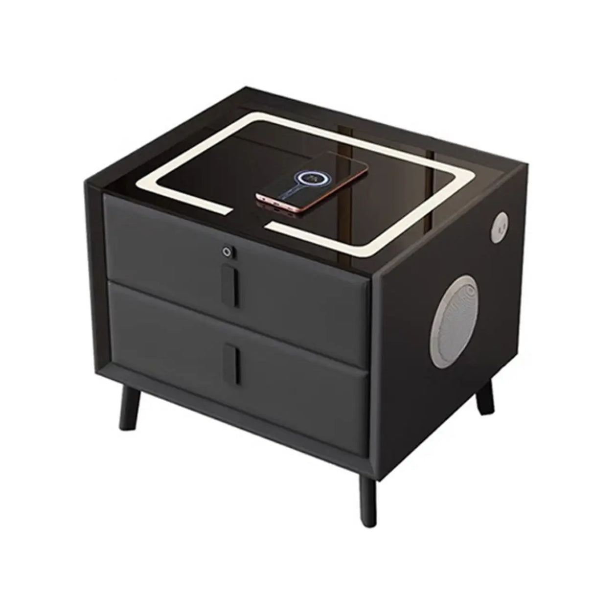 Practical Rectangular Leather Dark Gray Charging Nightstand Image - 5