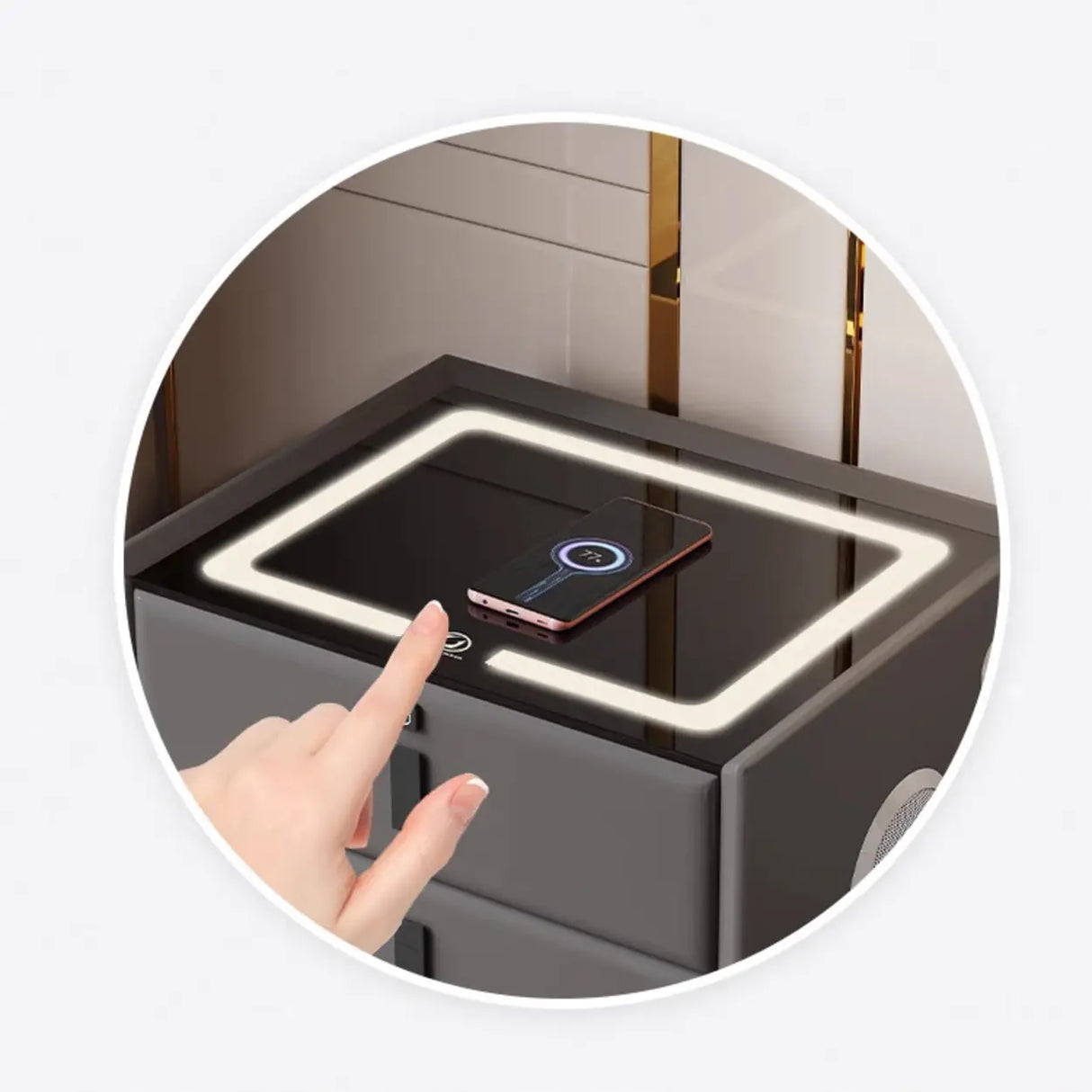 Practical Rectangular Leather Dark Gray Charging Nightstand Image - 7