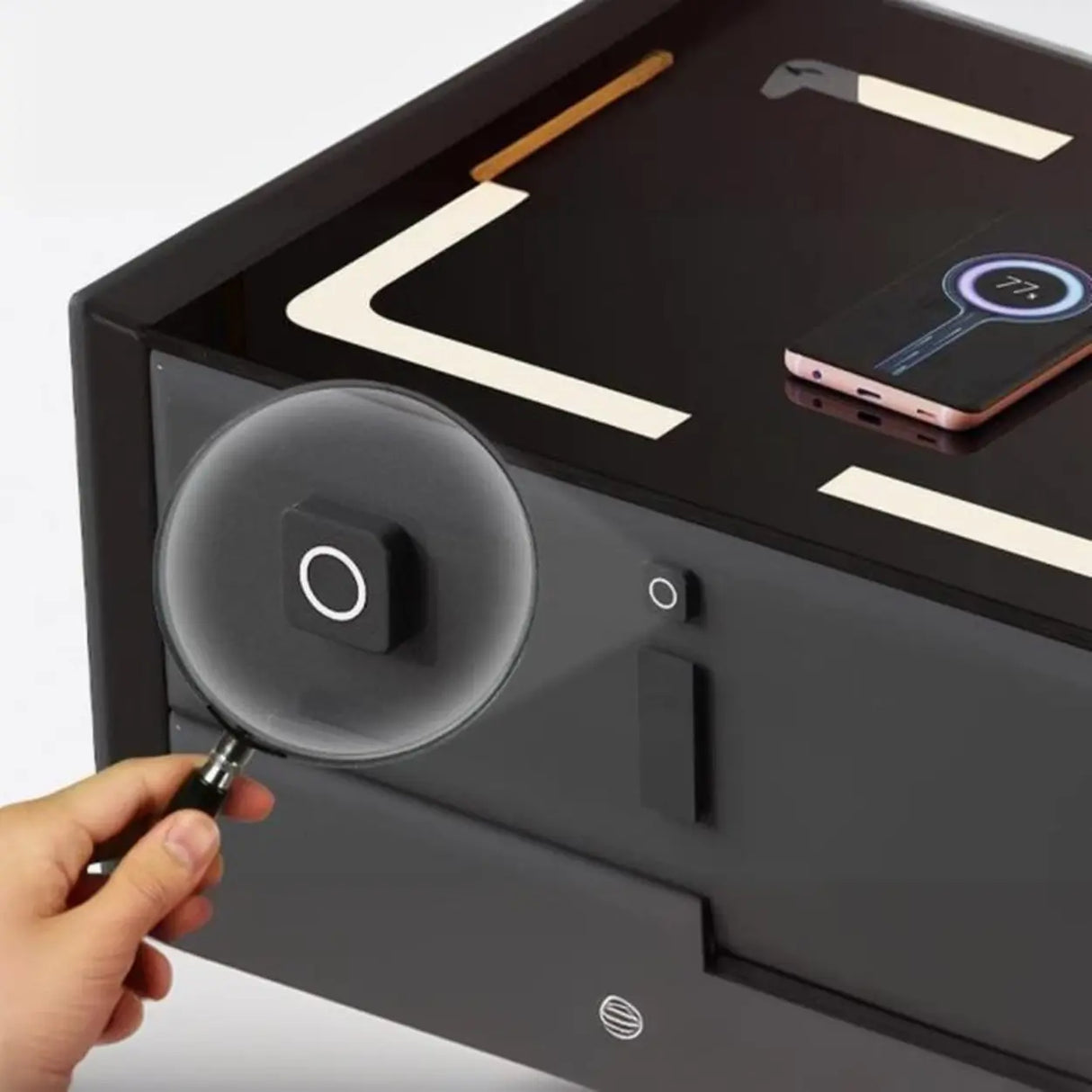 Practical Rectangular Leather Dark Gray Charging Nightstand Image - 9