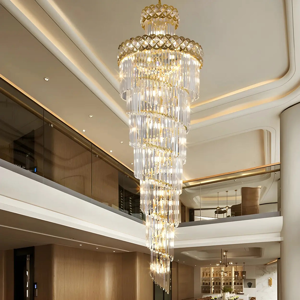 Prismatic Crystal Spiral High Ceiling Foyer Chandelier Image - 2