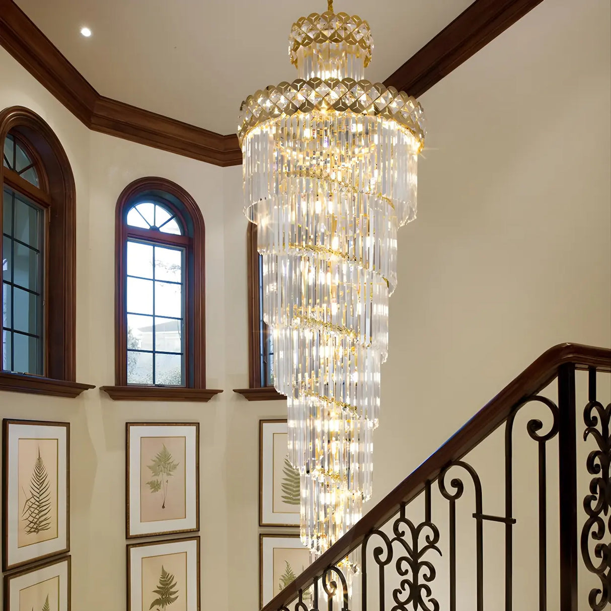 Prismatic Crystal Spiral High Ceiling Foyer Chandelier Image - 8