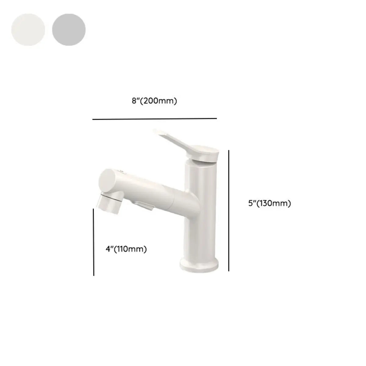 Pull-Out Silver Copper Low Arc Bathroom Sink Faucet