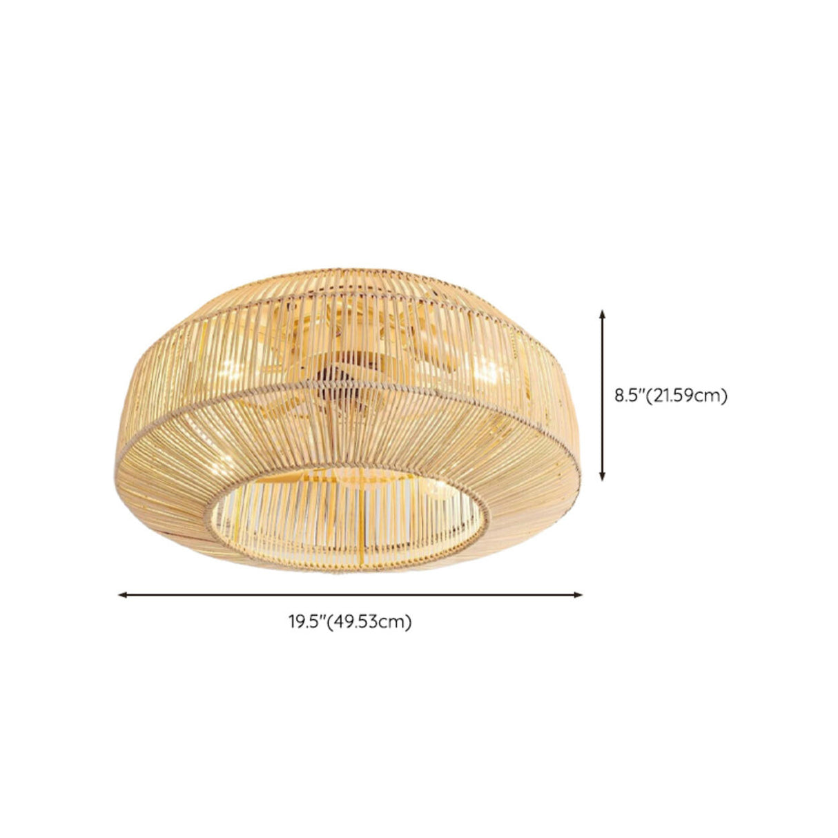 Rattan Clear Blades Flush Round Ceiling Fan with Light