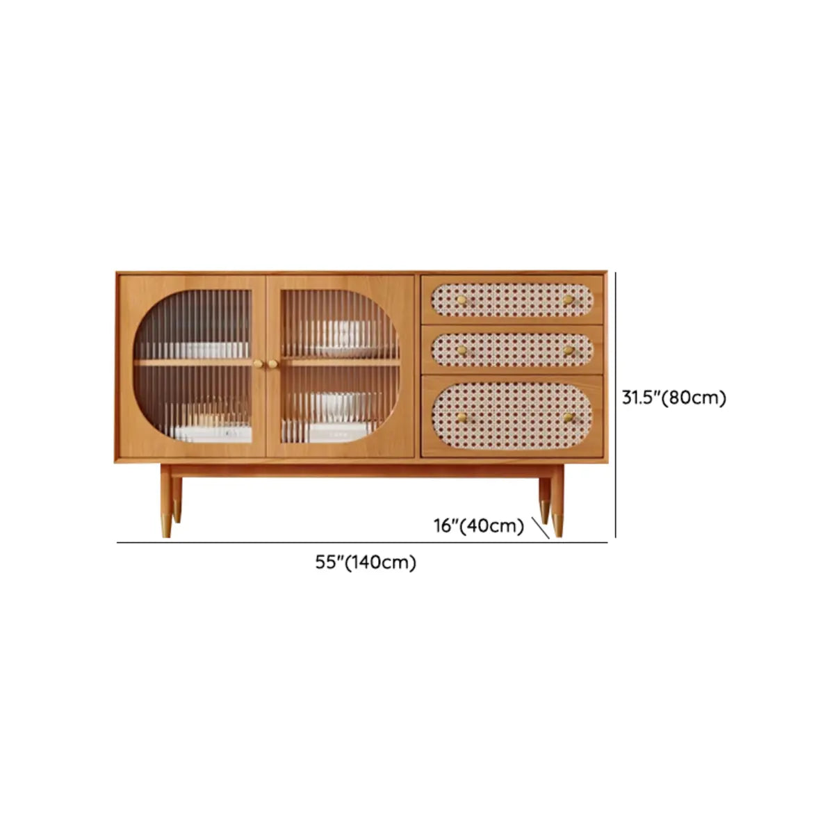 Rattan-Weaved Door Wood Natural Floor Storage Buffet Image - 10