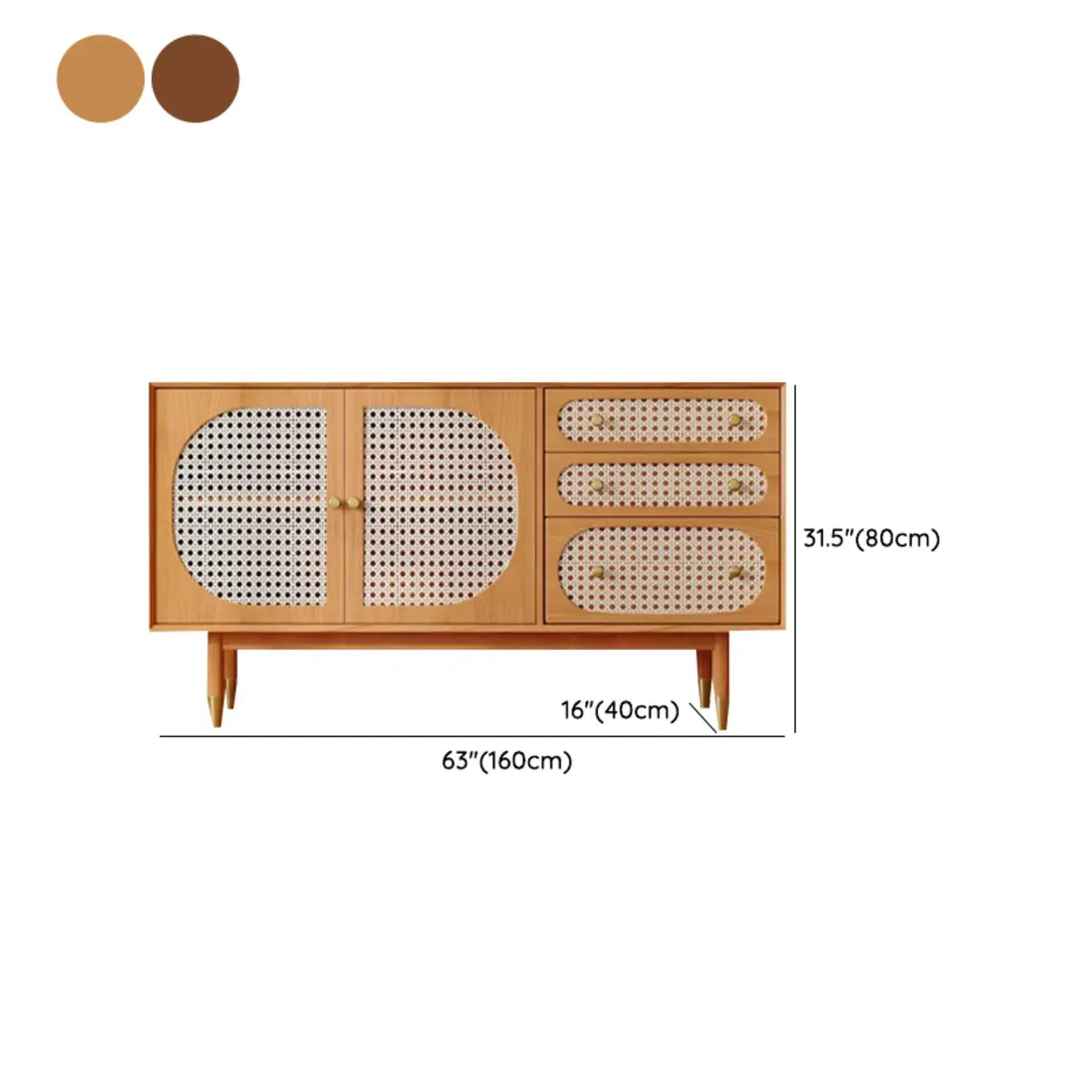 Rattan-Weaved Door Wood Natural Floor Storage Buffet Image - 14