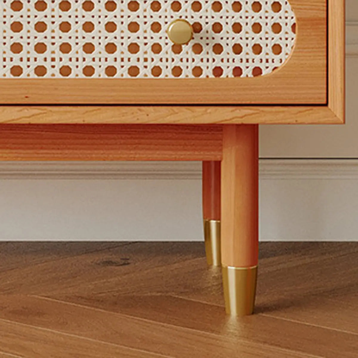 Rattan-Weaved Door Wood Natural Floor Storage Buffet Image - 7