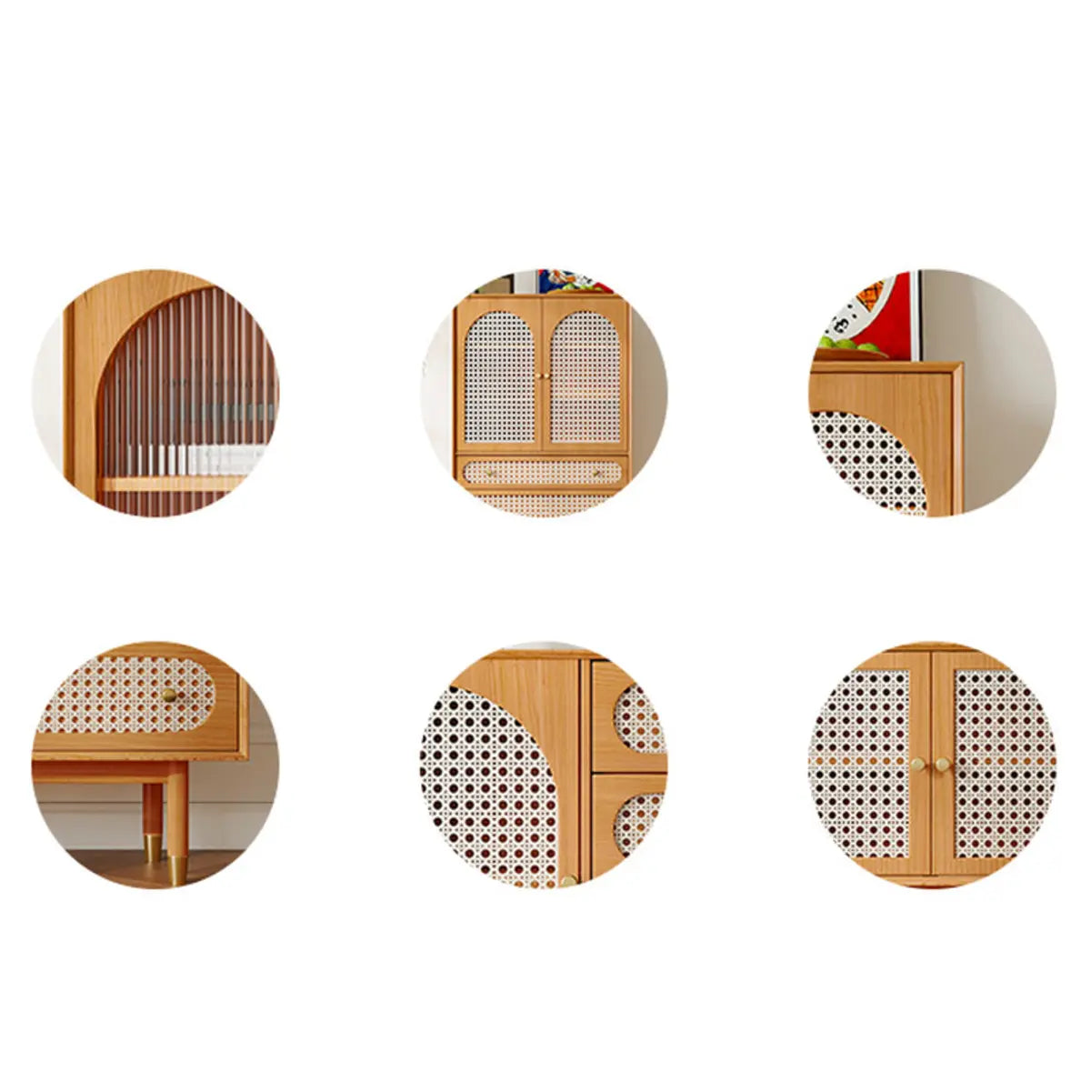 Rattan-Weaved Door Wood Natural Floor Storage Buffet Image - 8