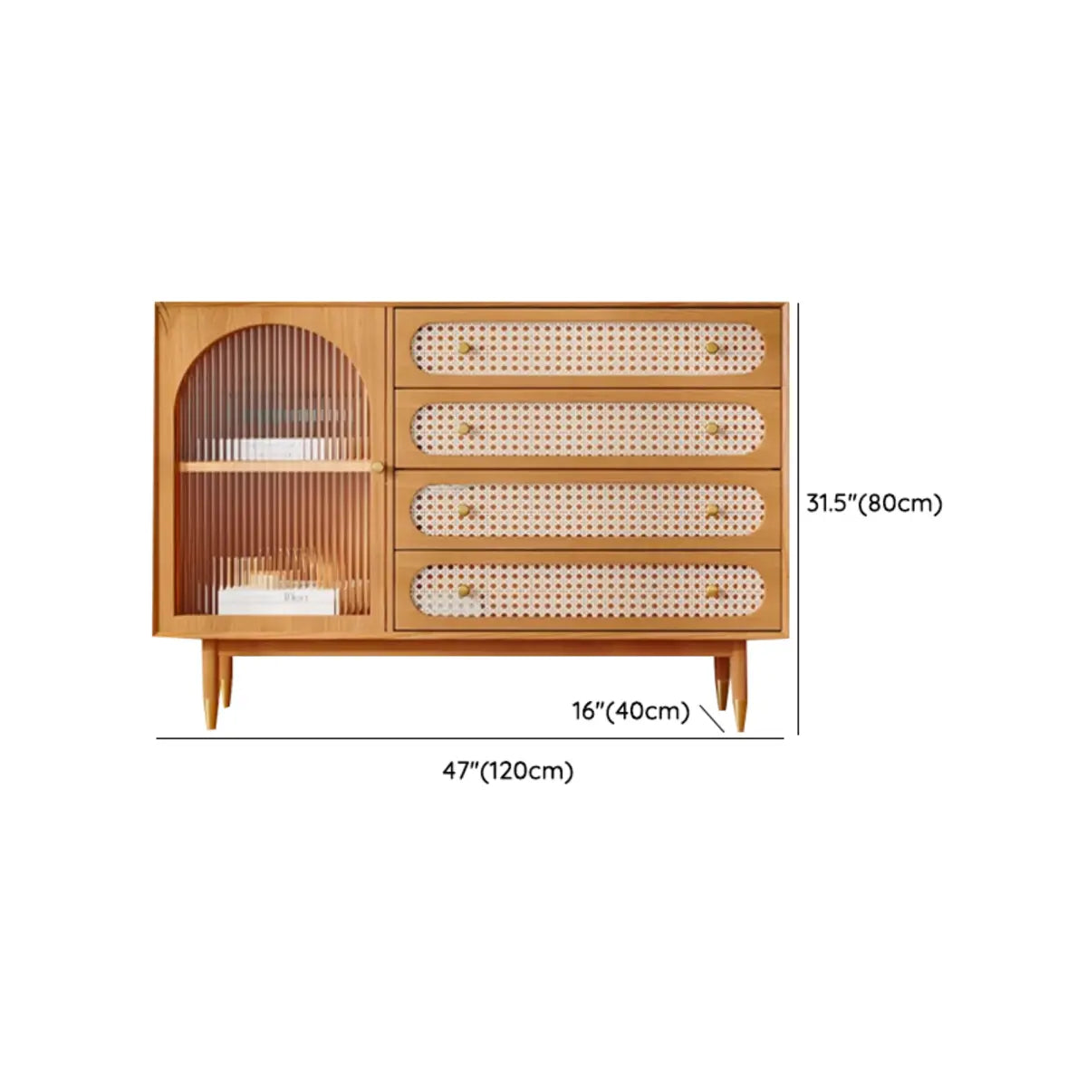 Rattan-Weaved Door Wood Natural Floor Storage Buffet