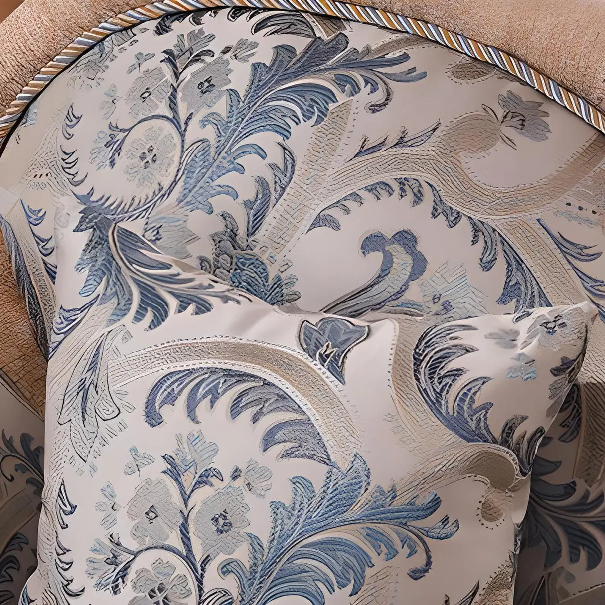 Reclining Beige Large Curved Fabric Chaise Lounge Sofa Image - 10