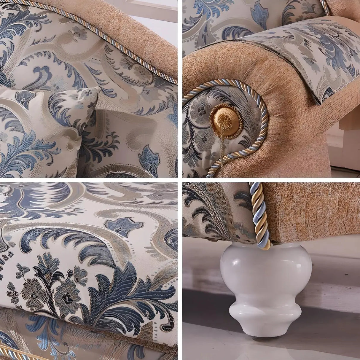 Reclining Beige Large Curved Fabric Chaise Lounge Sofa Image - 9