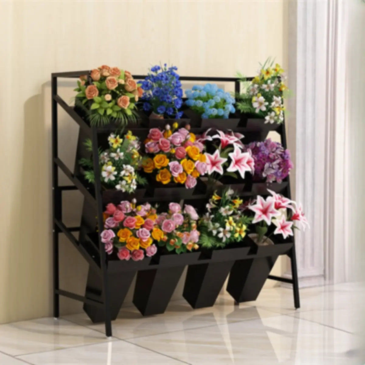 Rectangle 4-Tier Wheel Metal Storage Plant Stand Gold Image - 10