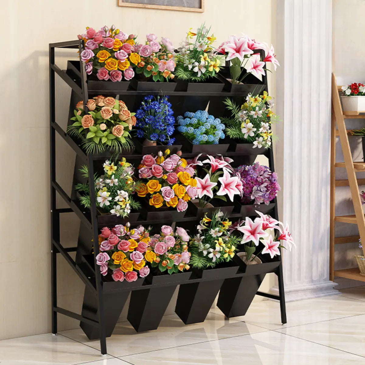 Rectangle 4-Tier Wheel Metal Storage Plant Stand Gold Image - 12