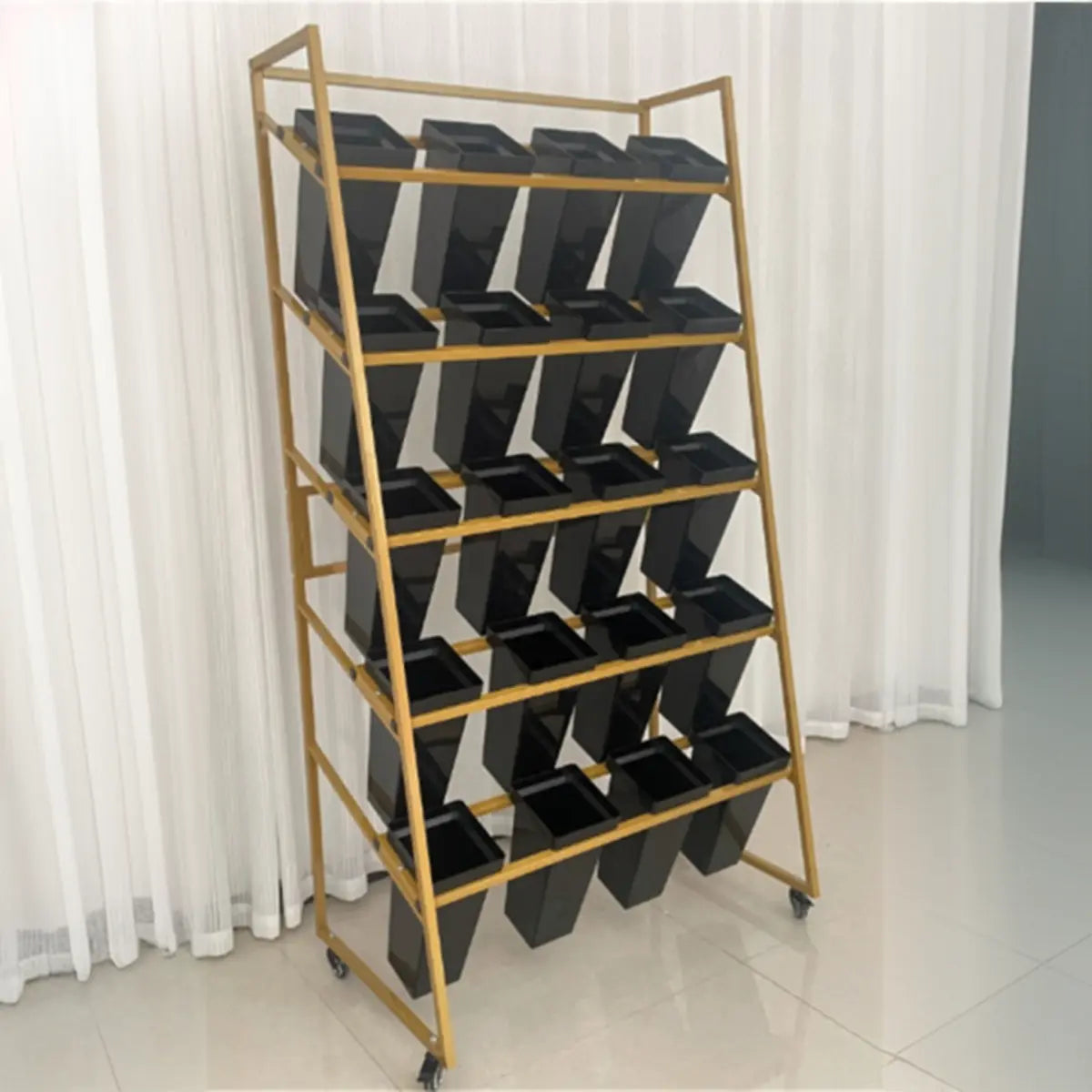 Rectangle 4-Tier Wheel Metal Storage Plant Stand Gold Image - 13