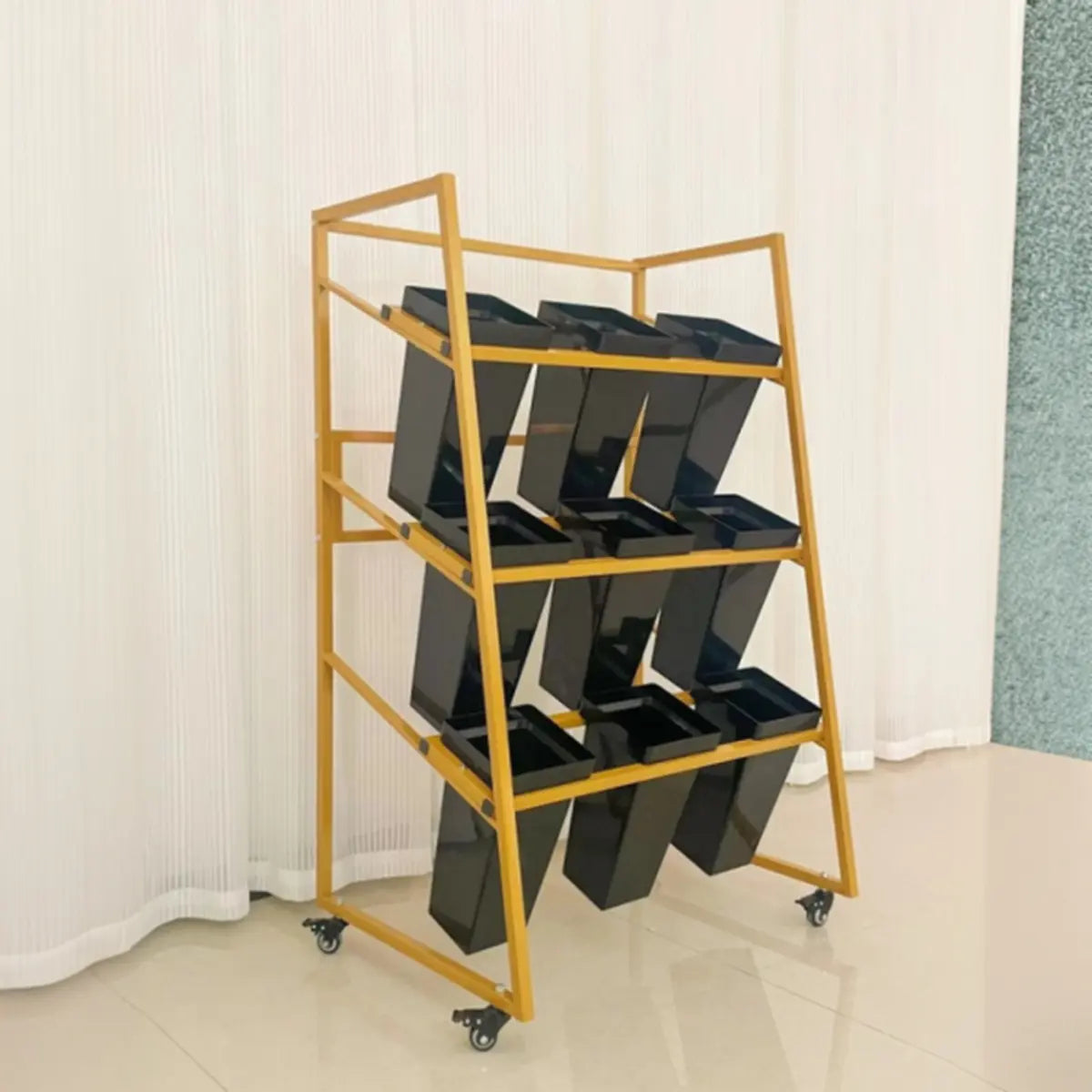 Rectangle 4-Tier Wheel Metal Storage Plant Stand Gold Image - 15