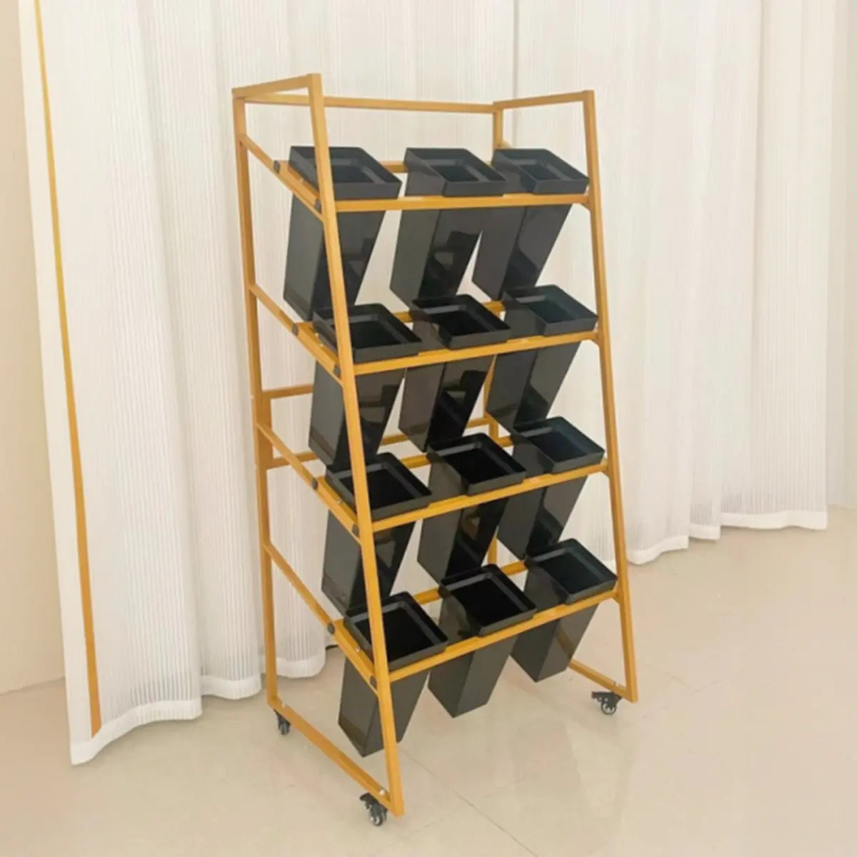 Rectangle 4-Tier Wheel Metal Storage Plant Stand Gold Image - 16