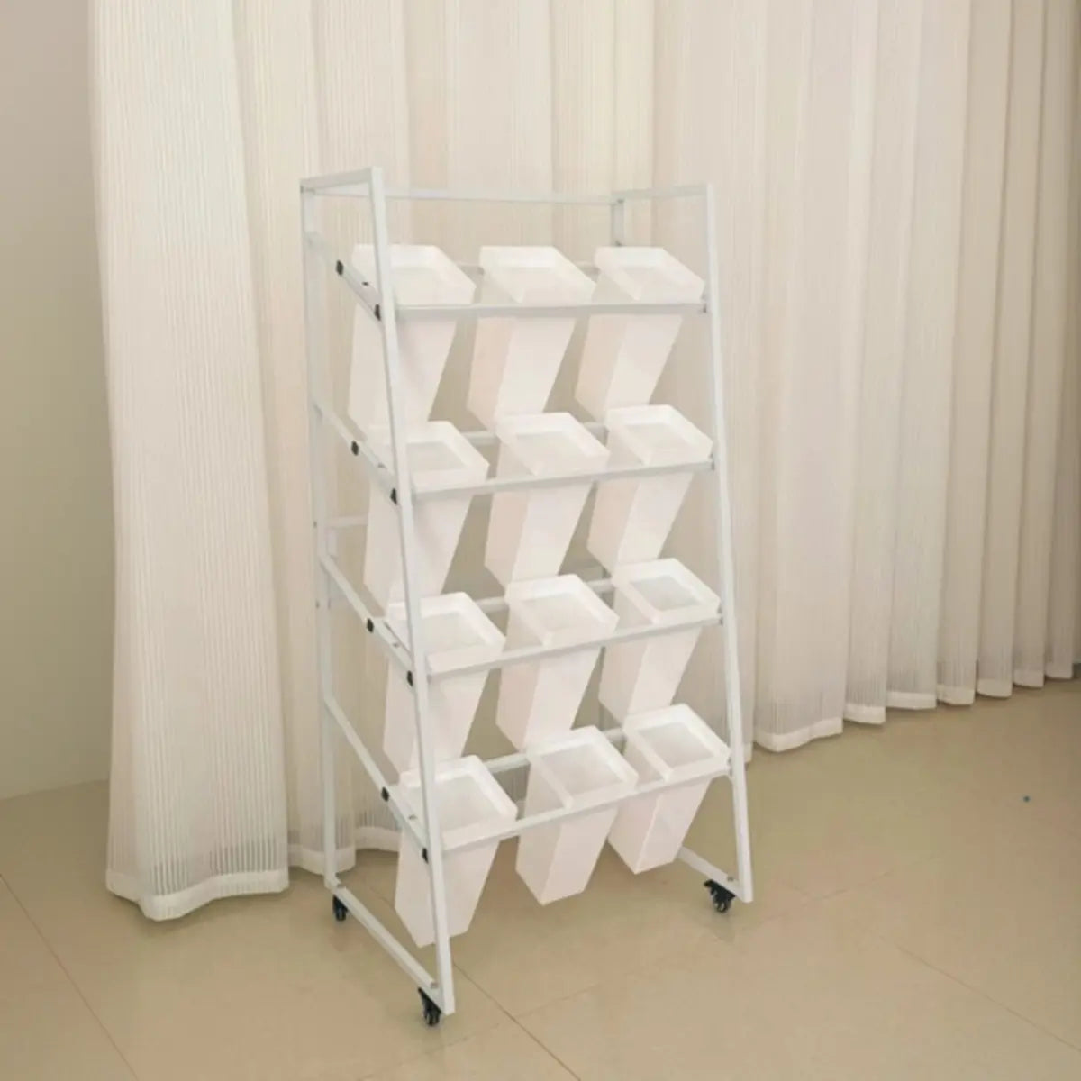Rectangle 4-Tier Wheel Metal Storage Plant Stand Gold Image - 17