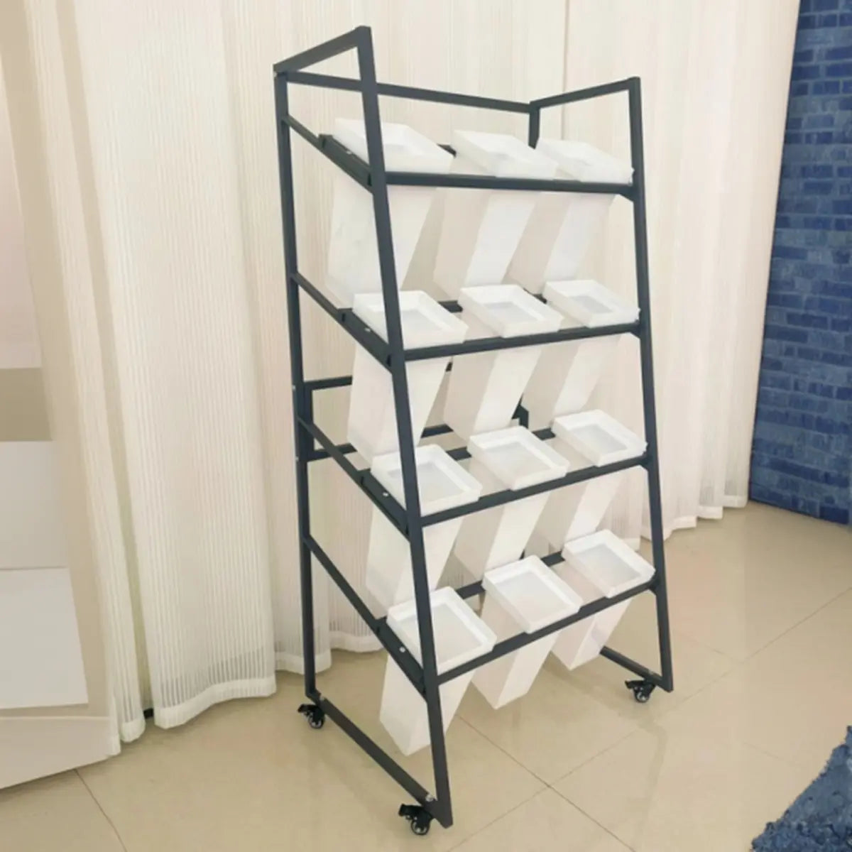 Rectangle 4-Tier Wheel Metal Storage Plant Stand Gold Image - 18