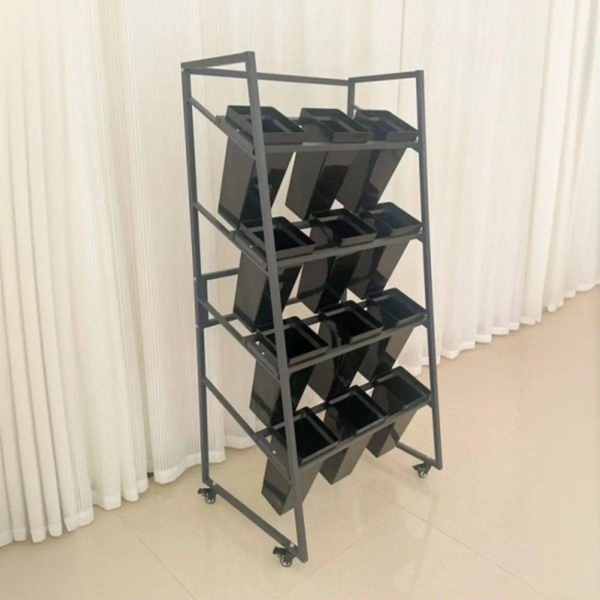 Rectangle 4-Tier Wheel Metal Storage Plant Stand Gold Image - 19
