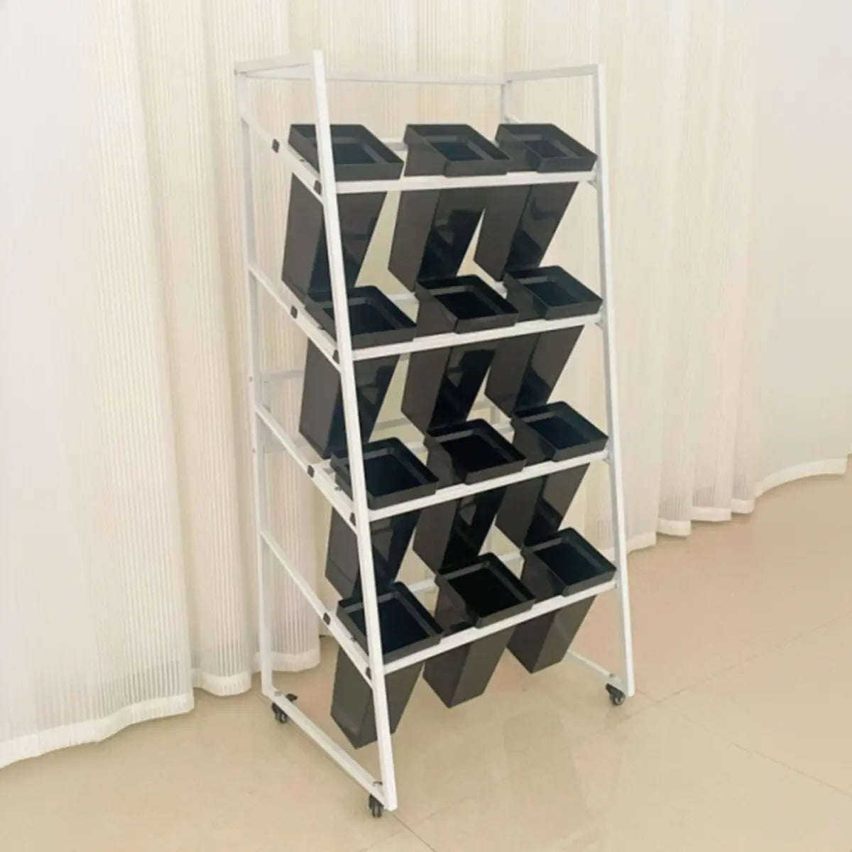 Rectangle 4-Tier Wheel Metal Storage Plant Stand Gold Image - 20