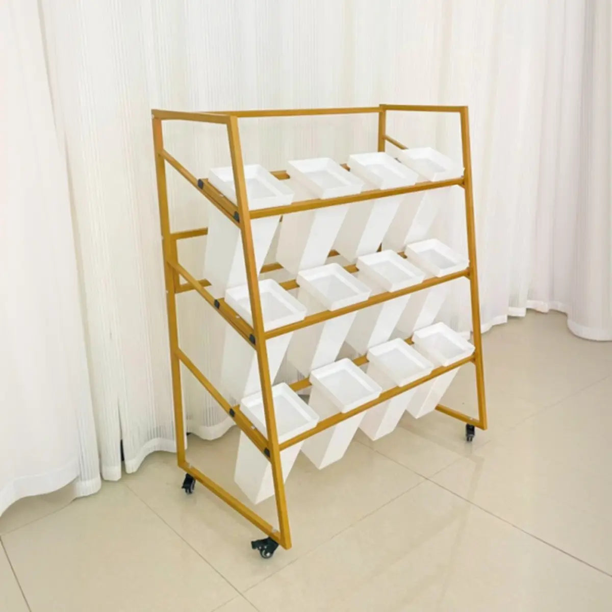 Rectangle 4-Tier Wheel Metal Storage Plant Stand Gold Image - 21