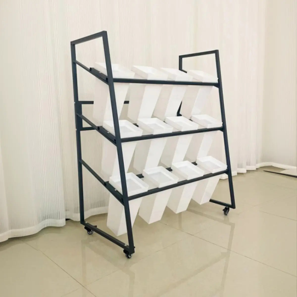 Rectangle 4-Tier Wheel Metal Storage Plant Stand Gold Image - 22