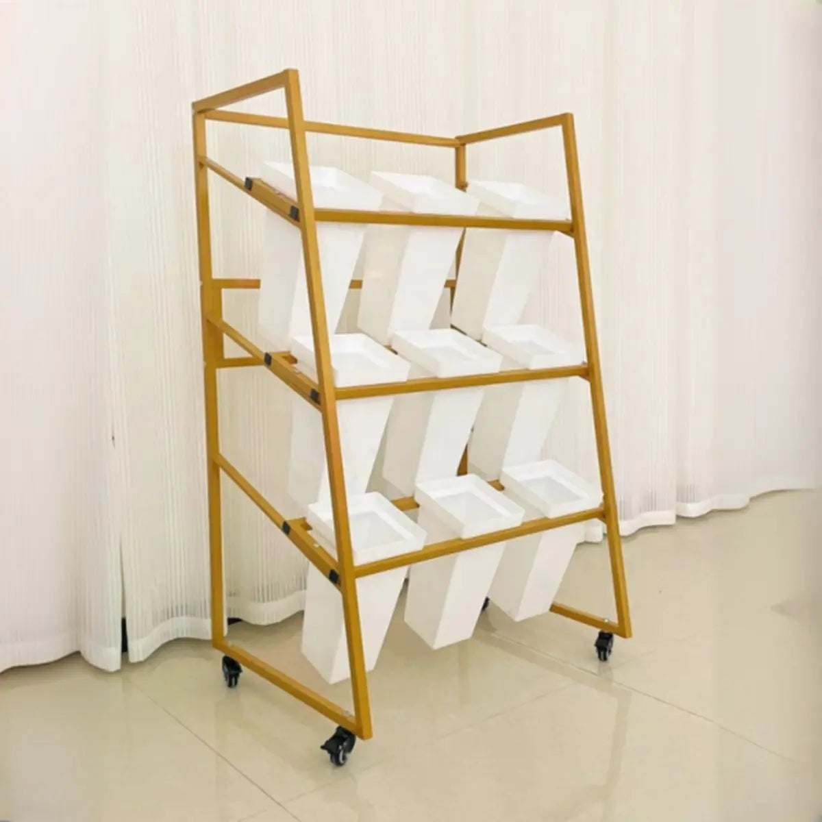 Rectangle 4-Tier Wheel Metal Storage Plant Stand Gold Image - 23