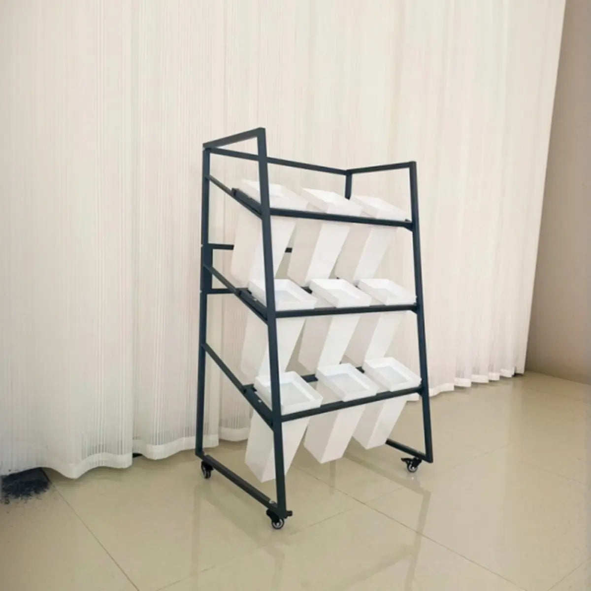 Rectangle 4-Tier Wheel Metal Storage Plant Stand Gold Image - 25