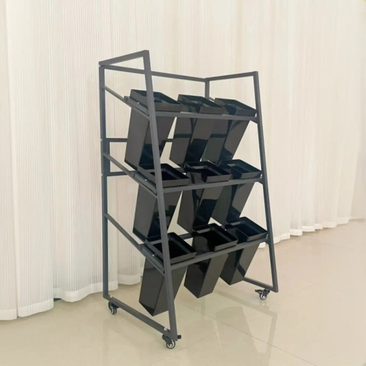 Rectangle 4-Tier Wheel Metal Storage Plant Stand Gold Image - 27