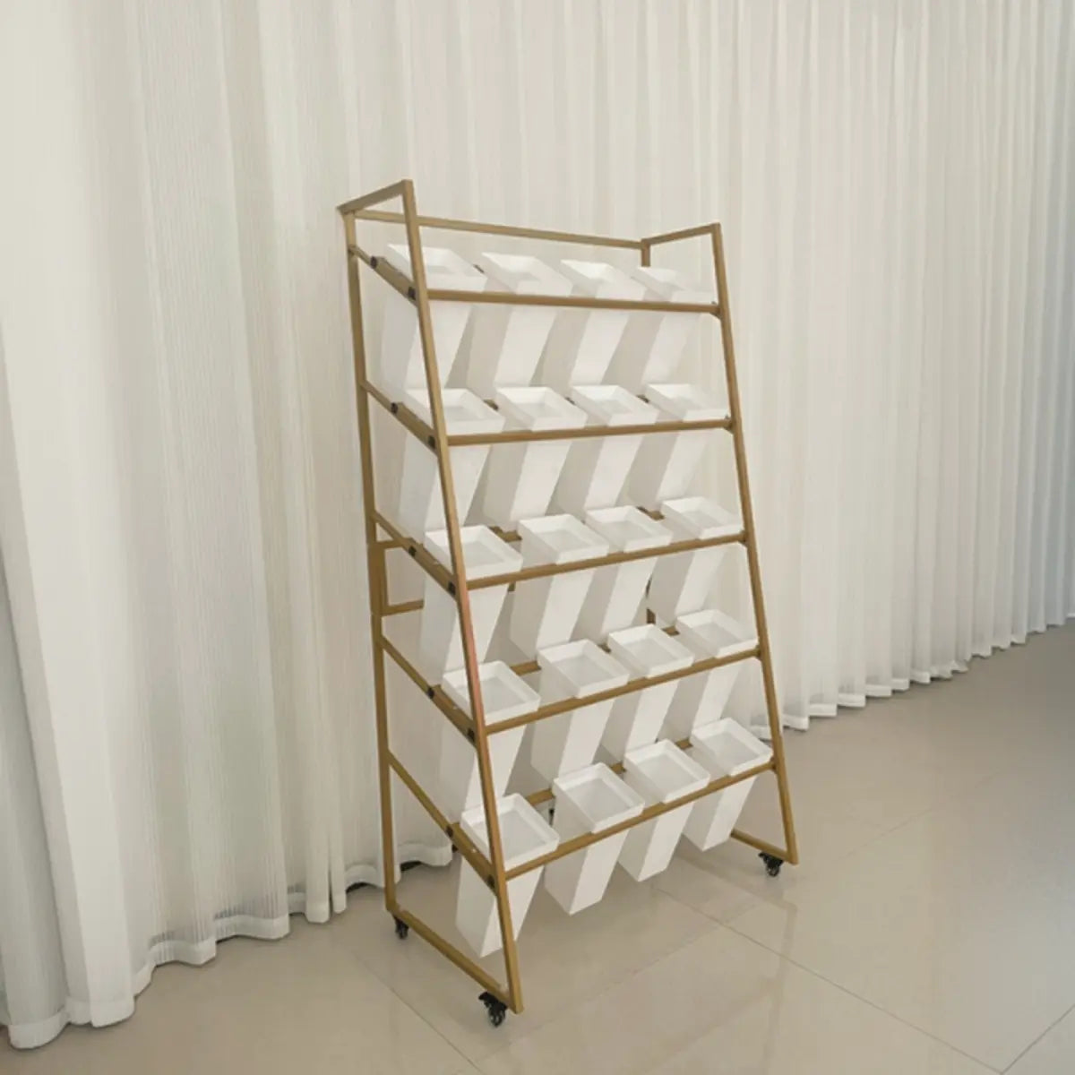 Rectangle 4-Tier Wheel Metal Storage Plant Stand Gold Image - 28