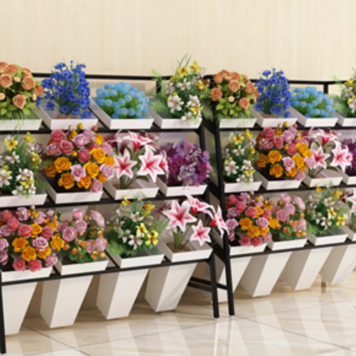 Rectangle 4-Tier Wheel Metal Storage Plant Stand Gold Image - 3