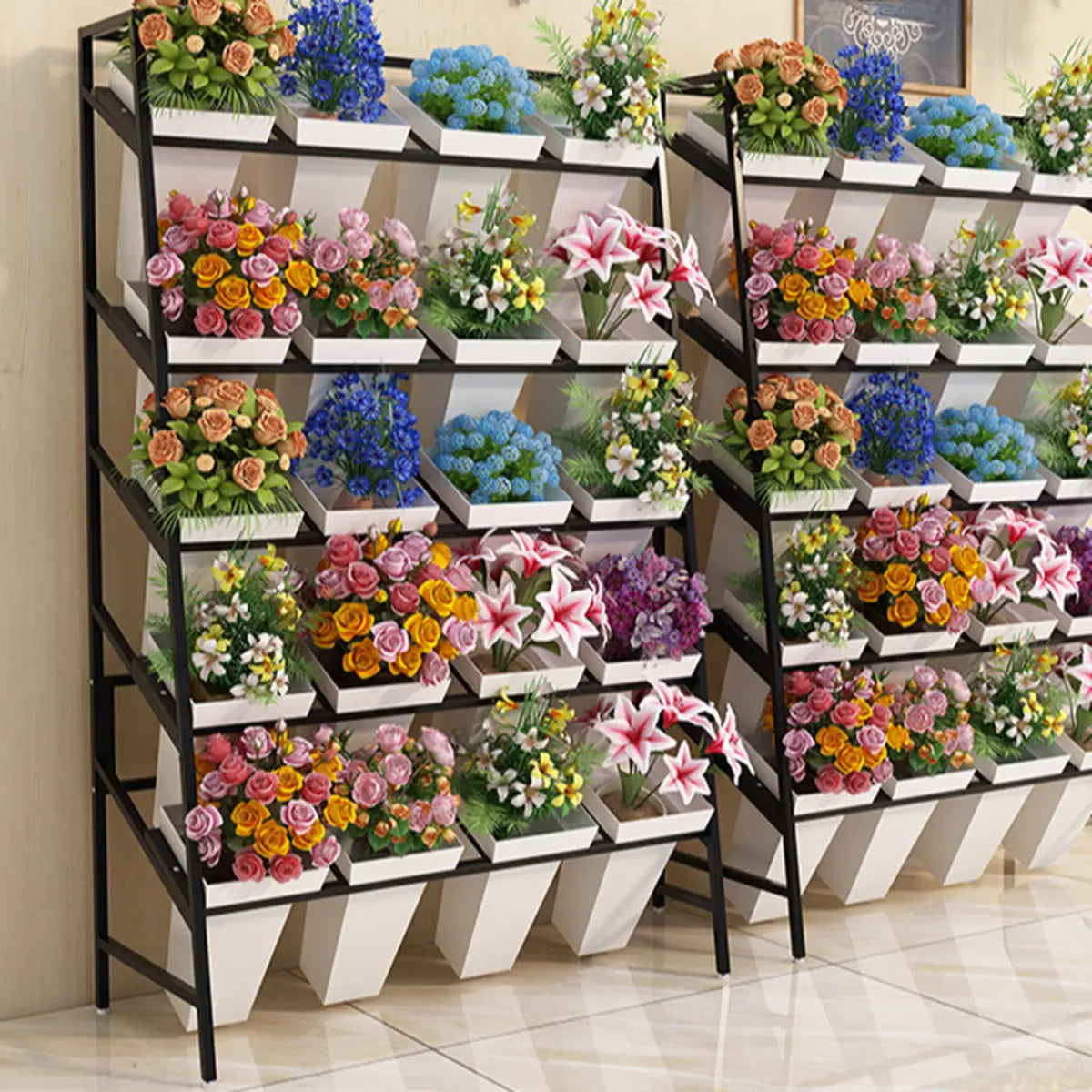 Rectangle 4-Tier Wheel Metal Storage Plant Stand Gold Image - 30