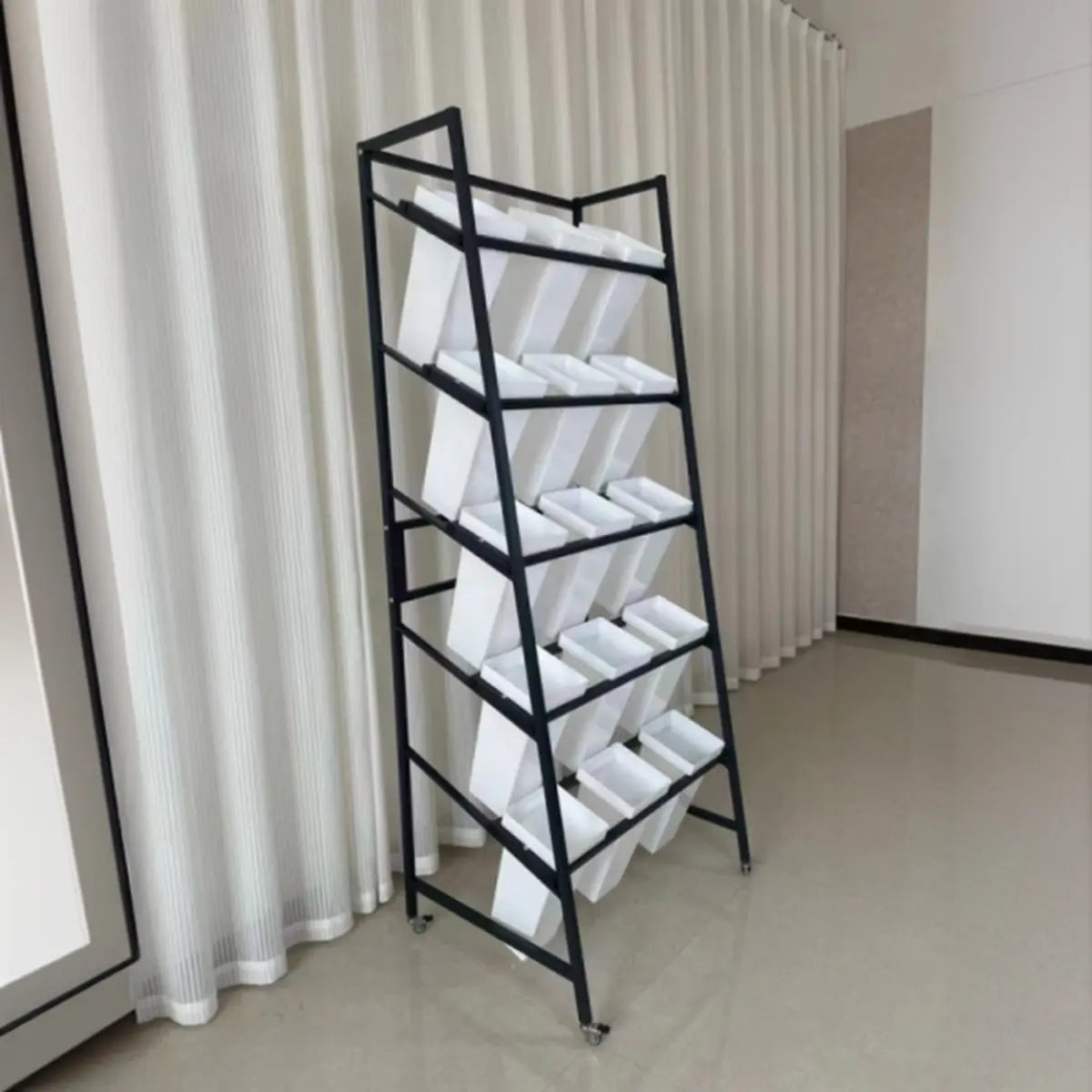 Rectangle 4-Tier Wheel Metal Storage Plant Stand Gold Image - 32