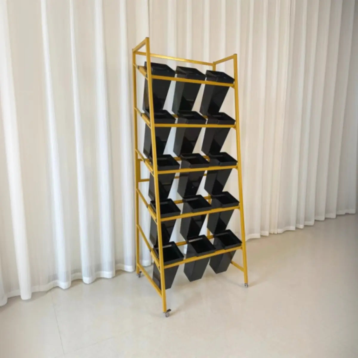 Rectangle 4-Tier Wheel Metal Storage Plant Stand Gold Image - 34