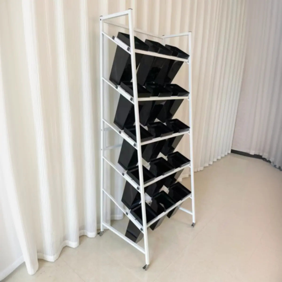 Rectangle 4-Tier Wheel Metal Storage Plant Stand Gold Image - 36