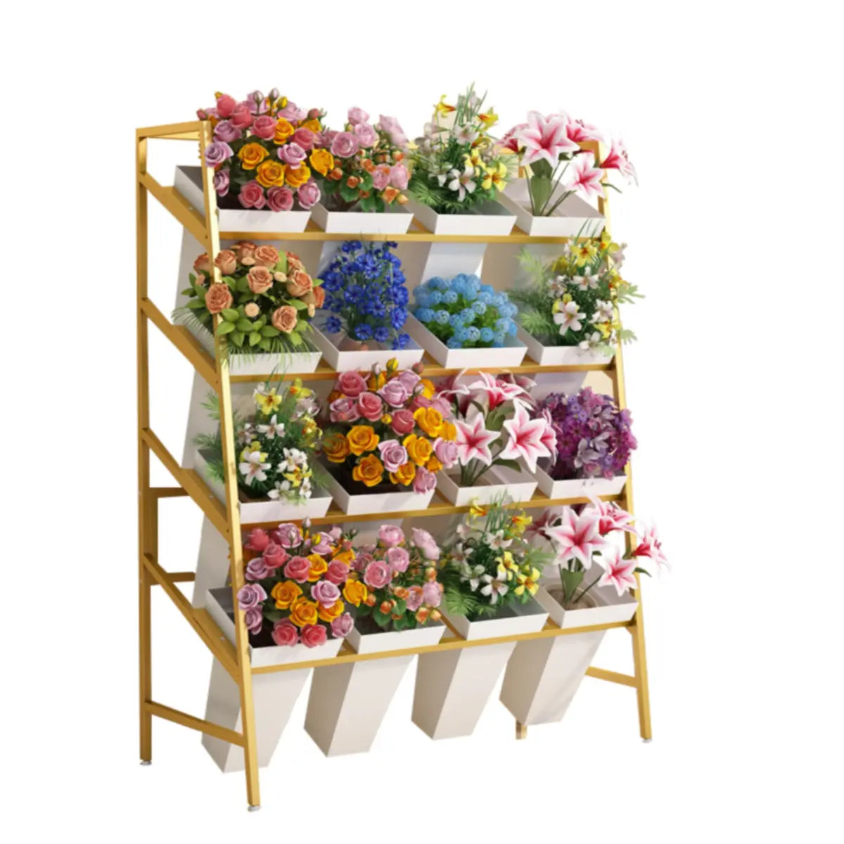 Rectangle 4-Tier Wheel Metal Storage Plant Stand Gold Image - 4